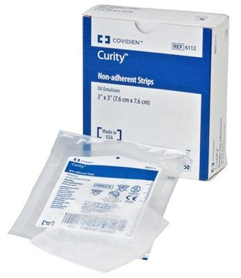 Oil Emulsion Impregnated Dressing Curity™ 3 X 3 Inch Mesh / Knitted Fabric Oil Emulsion Blend Sterile