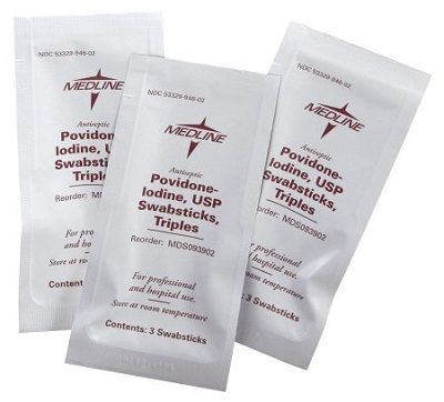 Impregnated Swabstick 3 Pack Individual Packet 10% Povidone-Iodine